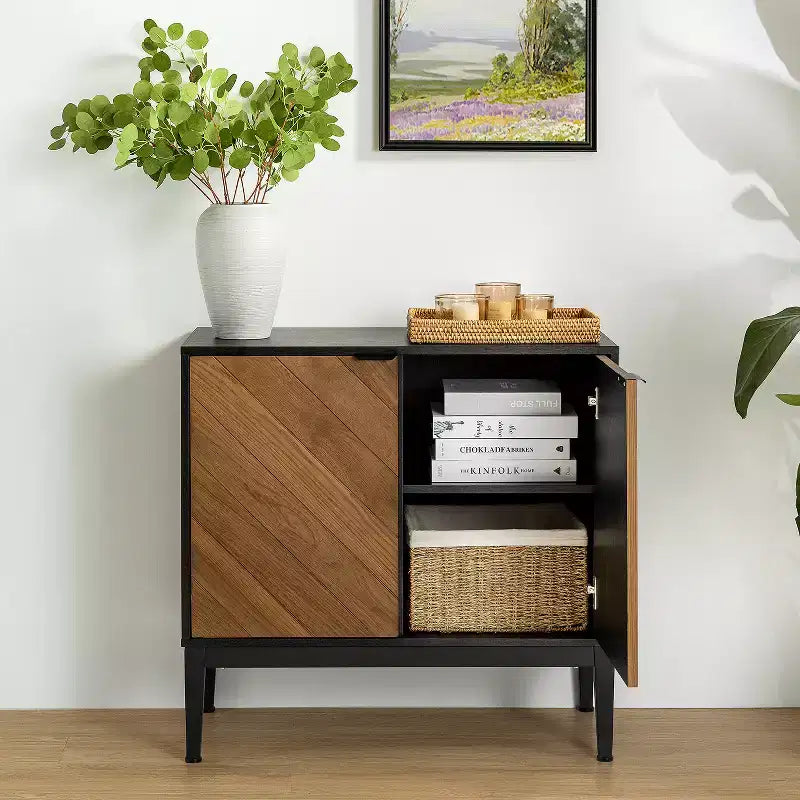 Jakob Mobile Contenitore Moderno 32" di Altezza con Elemento a Spina di Pesce e 2 Ante|Karat Home