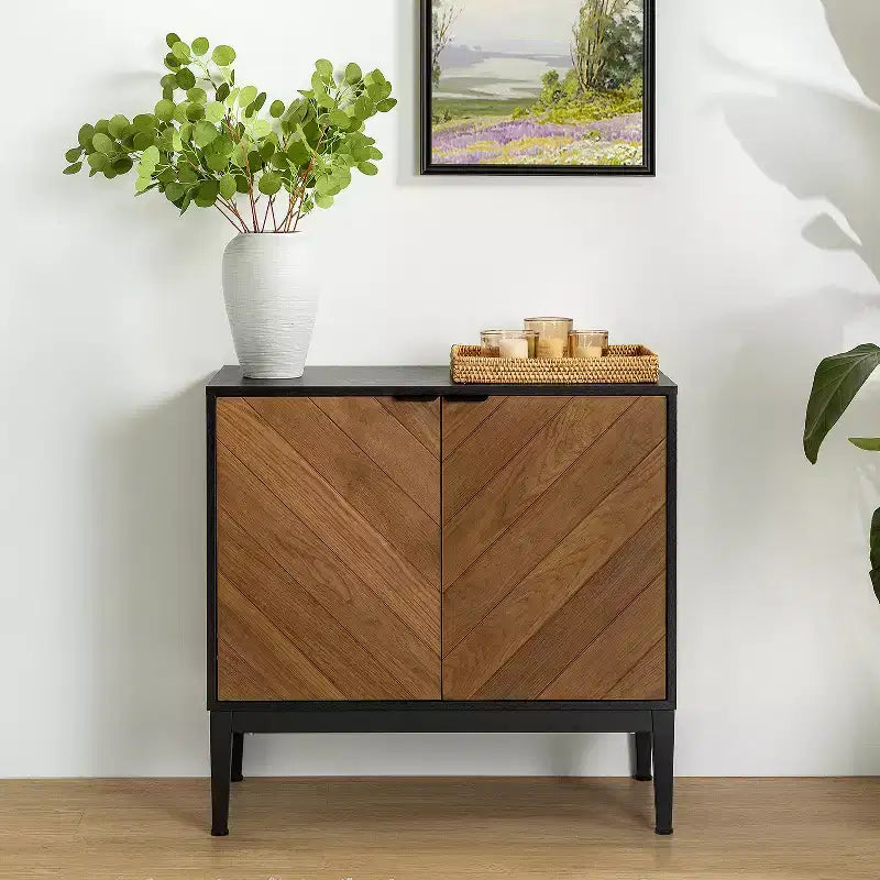 Jakob Mobile Contenitore Moderno 32" di Altezza con Elemento a Spina di Pesce e 2 Ante|Karat Home