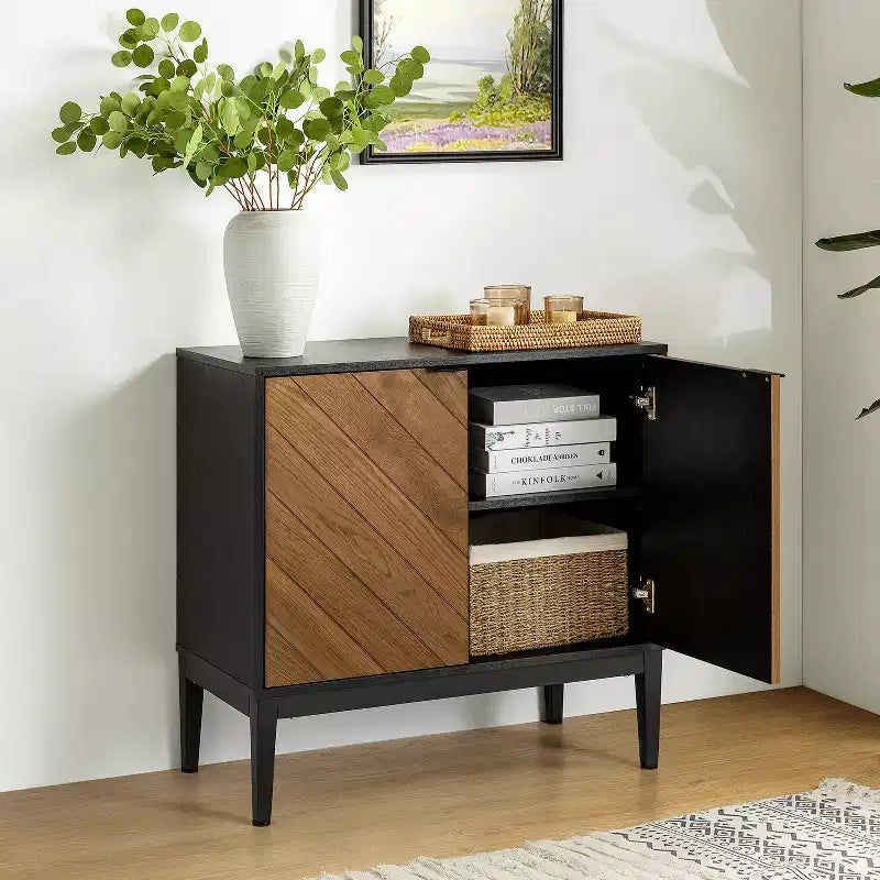 Jakob Mobile Contenitore Moderno 32" di Altezza con Elemento a Spina di Pesce e 2 Ante|Karat Home