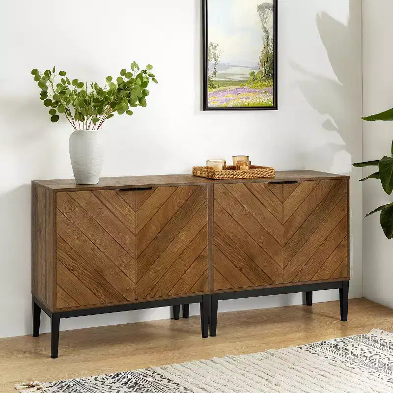 Set di 2 mobili contenitori moderni Jakob 32Tall con elemento a spina di pesce a 2 ante | Karat Home