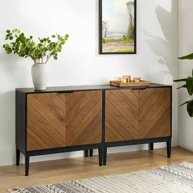 Set di 2 mobili contenitori moderni Jakob 32Tall con elemento a spina di pesce a 2 ante | Karat Home