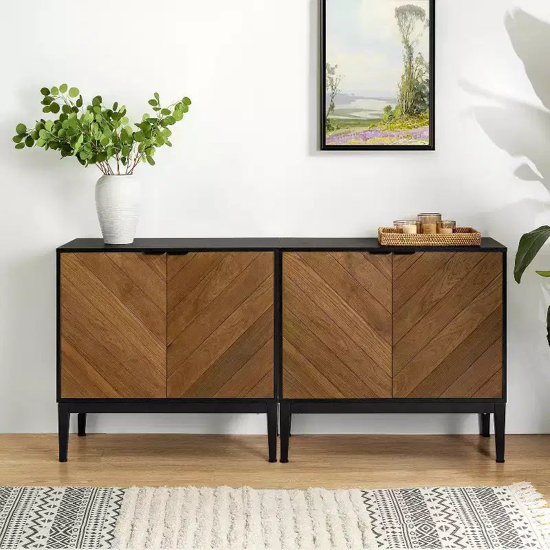 Set di 2 mobili contenitori moderni Jakob 32Tall con elemento a spina di pesce a 2 ante | Karat Home