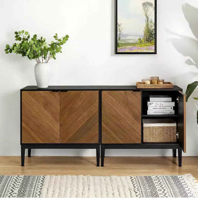 Set di 2 mobili contenitori moderni Jakob 32Tall con elemento a spina di pesce a 2 ante | Karat Home