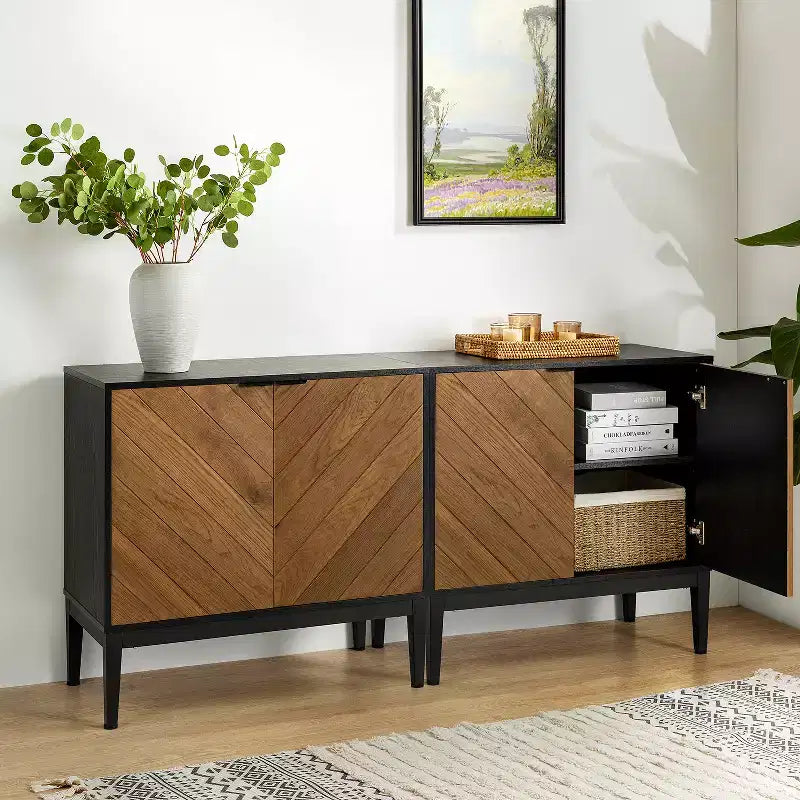 Set di 2 mobili contenitori moderni Jakob 32Tall con elemento a spina di pesce a 2 ante | Karat Home