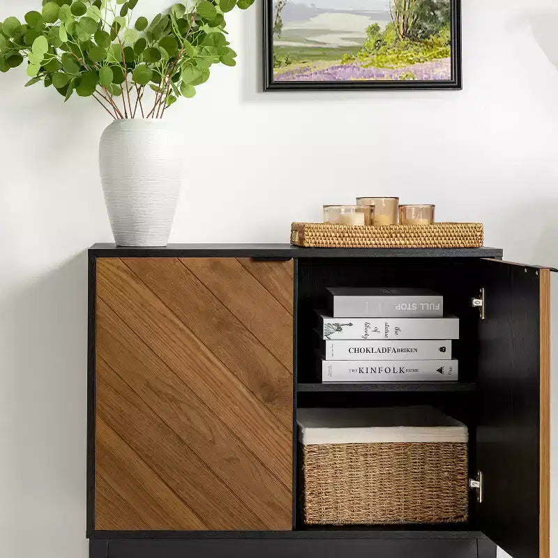 Set di 2 mobili contenitori moderni Jakob 32Tall con elemento a spina di pesce a 2 ante | Karat Home