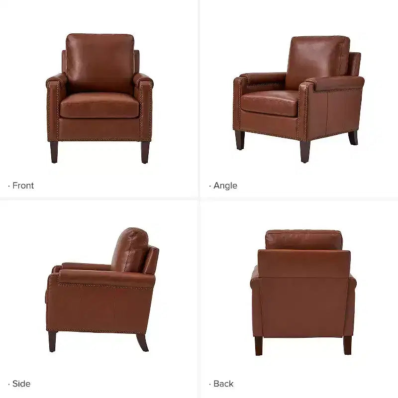 Poltrone in vera pelle Hellmuth (set da 2) con cuscino rimovibile e borchie decorative | HULALA HOME