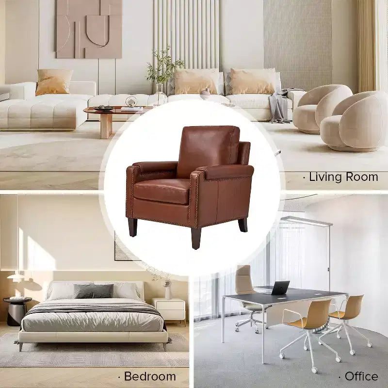 Poltrone in vera pelle Hellmuth (set da 2) con cuscino rimovibile e borchie decorative | HULALA HOME