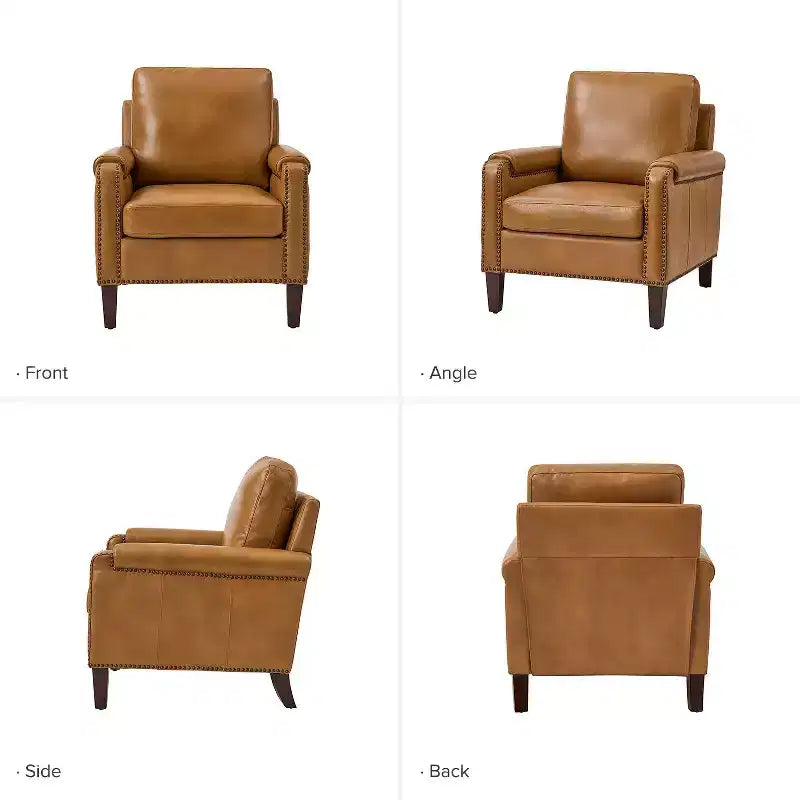 Poltrone in vera pelle Hellmuth (set da 2) con cuscino rimovibile e borchie decorative | HULALA HOME