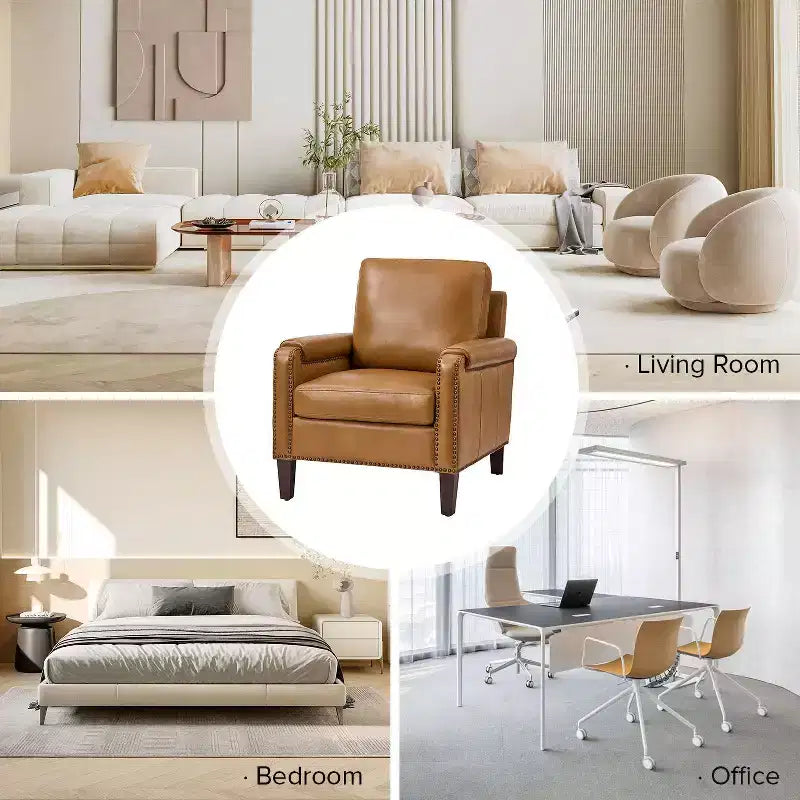 Poltrone in vera pelle Hellmuth (set da 2) con cuscino rimovibile e borchie decorative | HULALA HOME