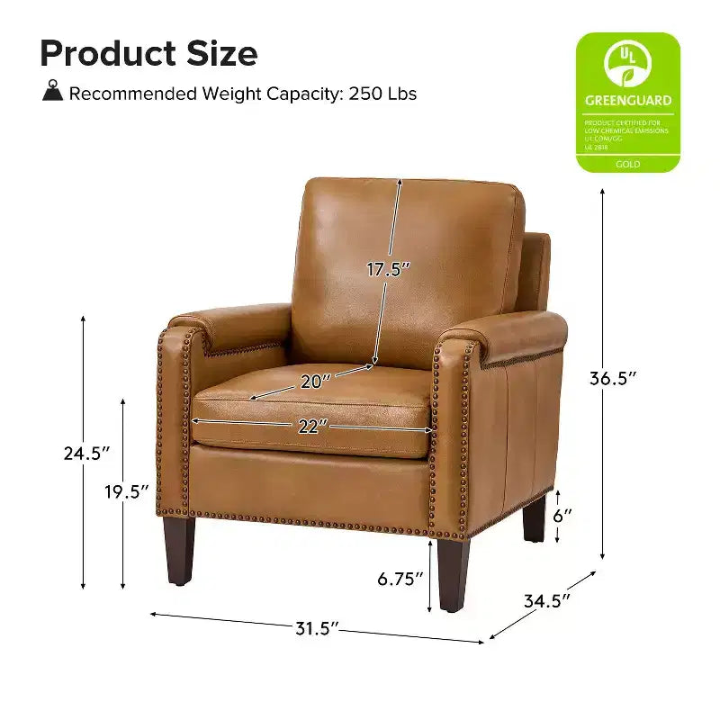 Poltrone in vera pelle Hellmuth (set da 2) con cuscino rimovibile e borchie decorative | HULALA HOME