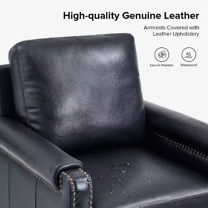 Poltrone in vera pelle Hellmuth (set da 2) con cuscino rimovibile e borchie decorative | HULALA HOME
