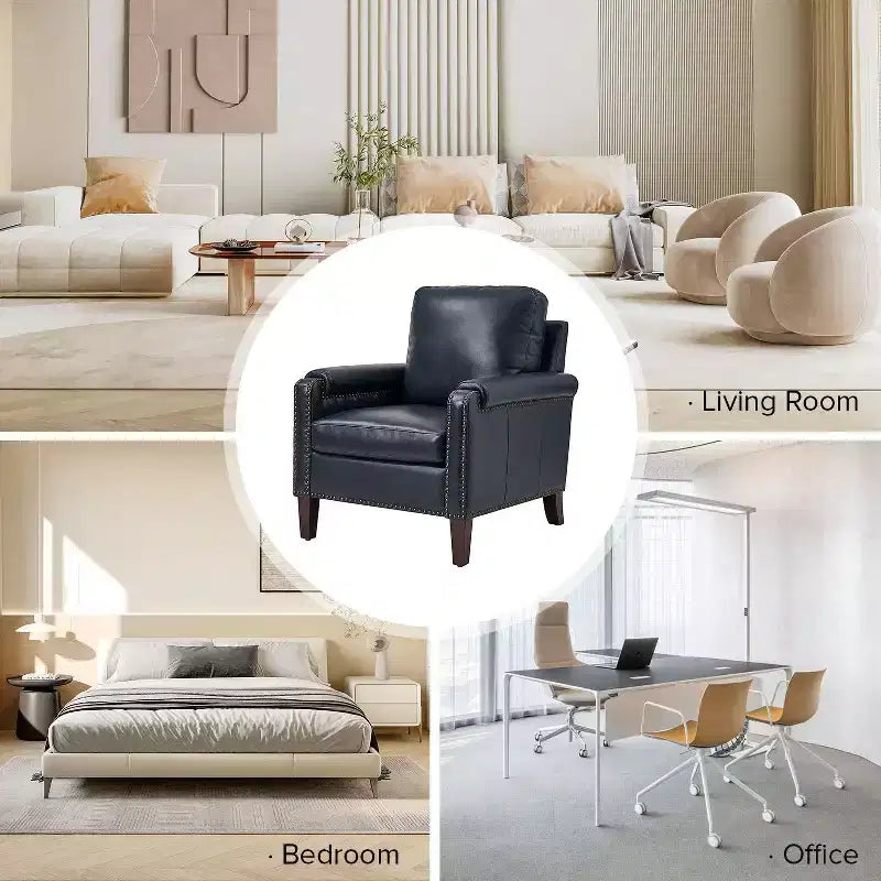 Poltrone in vera pelle Hellmuth (set da 2) con cuscino rimovibile e borchie decorative | HULALA HOME