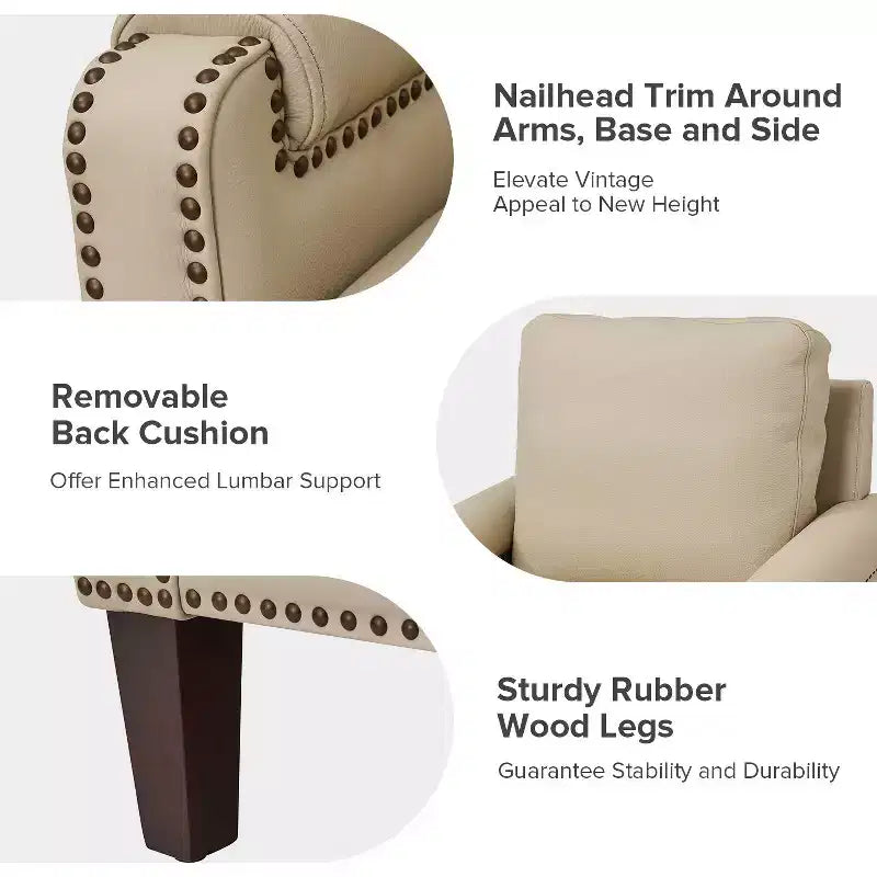 Poltrone in vera pelle Hellmuth (set da 2) con cuscino rimovibile e borchie decorative | HULALA HOME