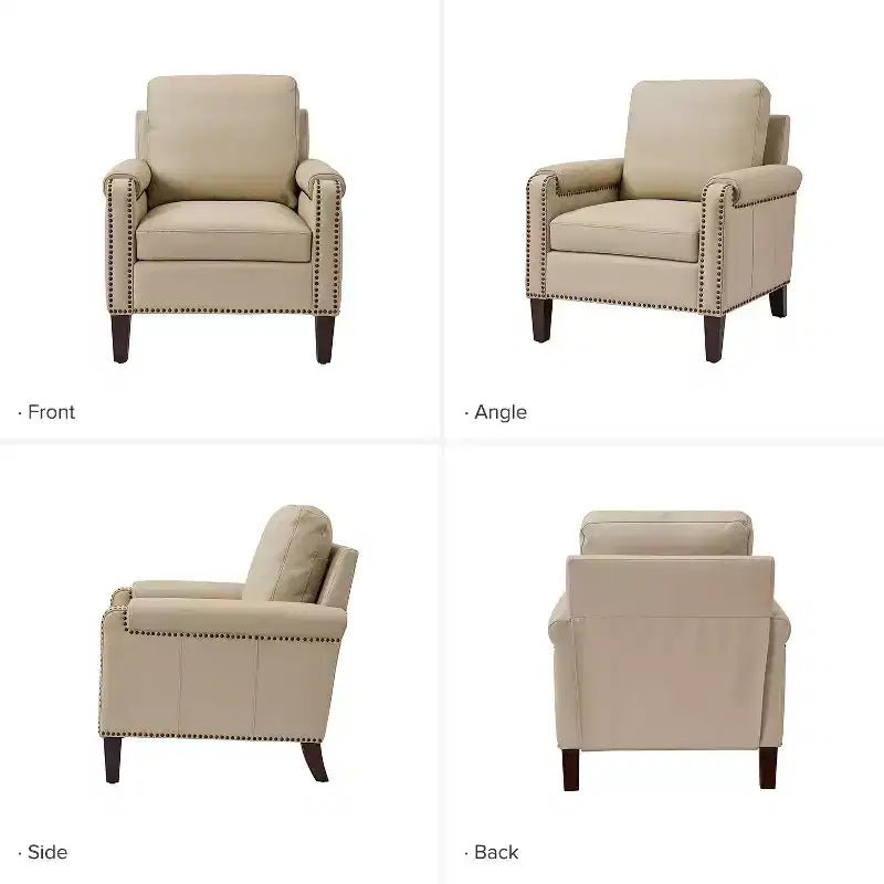 Poltrone in vera pelle Hellmuth (set da 2) con cuscino rimovibile e borchie decorative | HULALA HOME