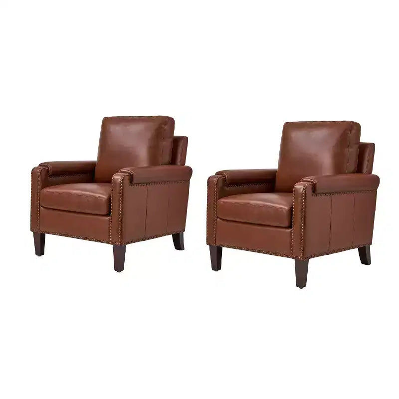 Poltrone in vera pelle Hellmuth (set da 2) con cuscino rimovibile e borchie decorative | HULALA HOME