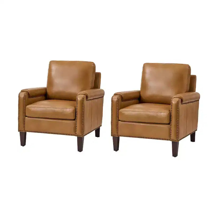 Poltrone in vera pelle Hellmuth (set da 2) con cuscino rimovibile e borchie decorative | HULALA HOME