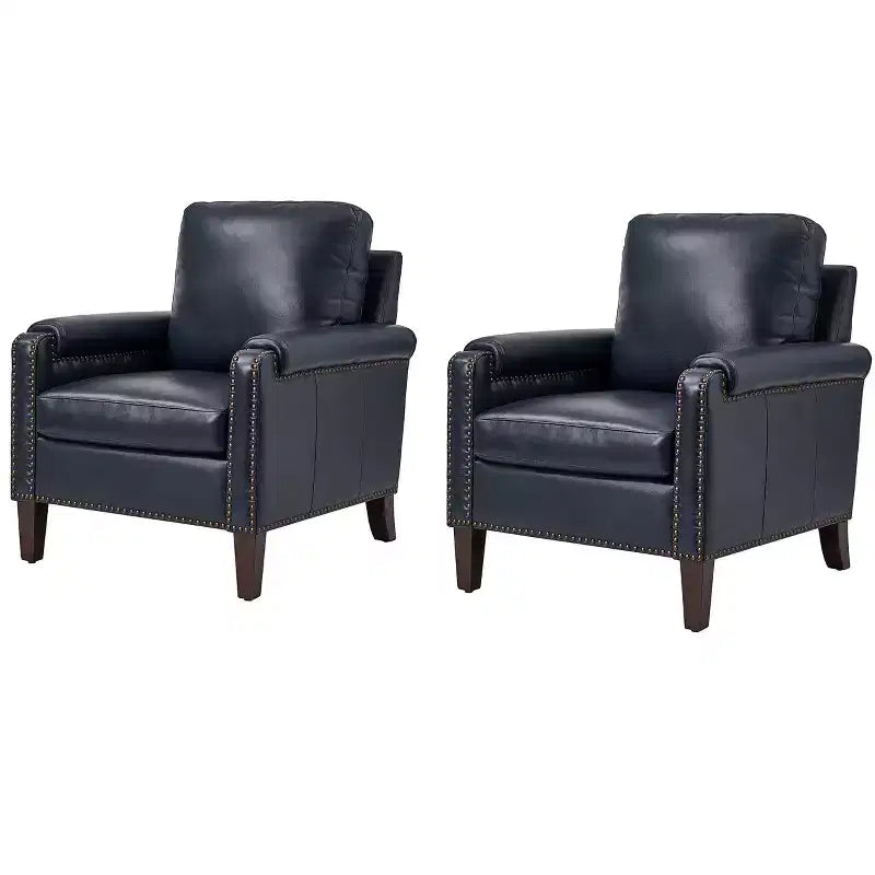 Poltrone in vera pelle Hellmuth (set da 2) con cuscino rimovibile e borchie decorative | HULALA HOME