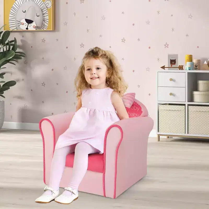 Divano per bambini Costway, simpatico fiocco rosa, divanetto per bambini, poltrona imbottita, legno massello