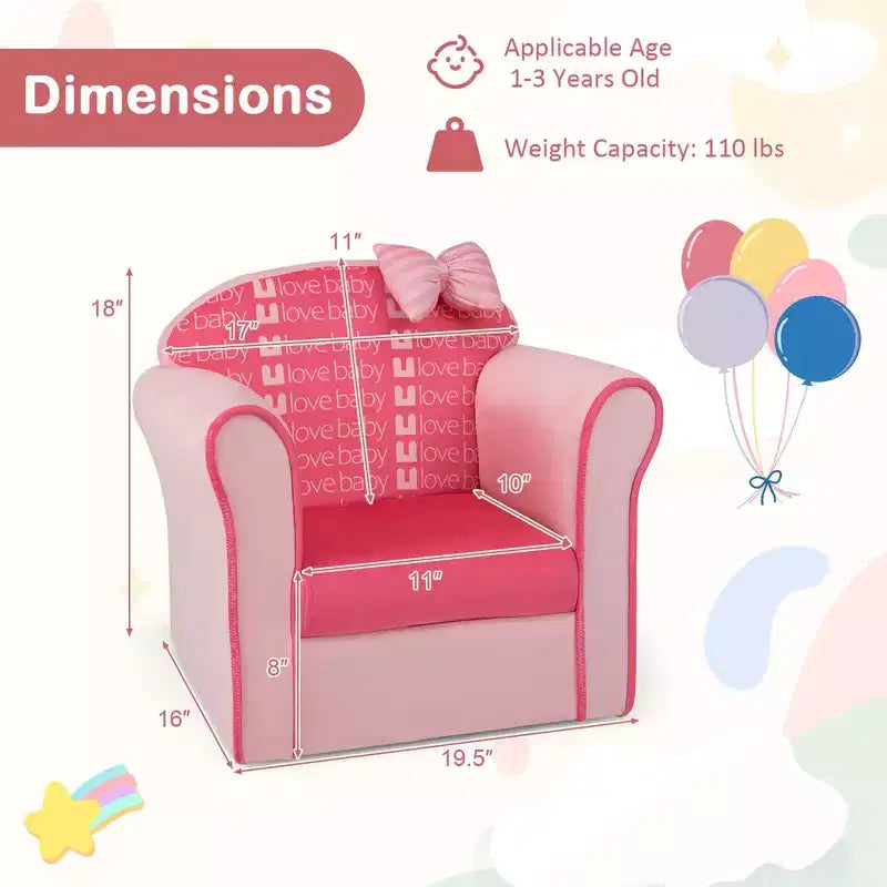 Divano per bambini Costway, simpatico fiocco rosa, divanetto per bambini, poltrona imbottita, legno massello