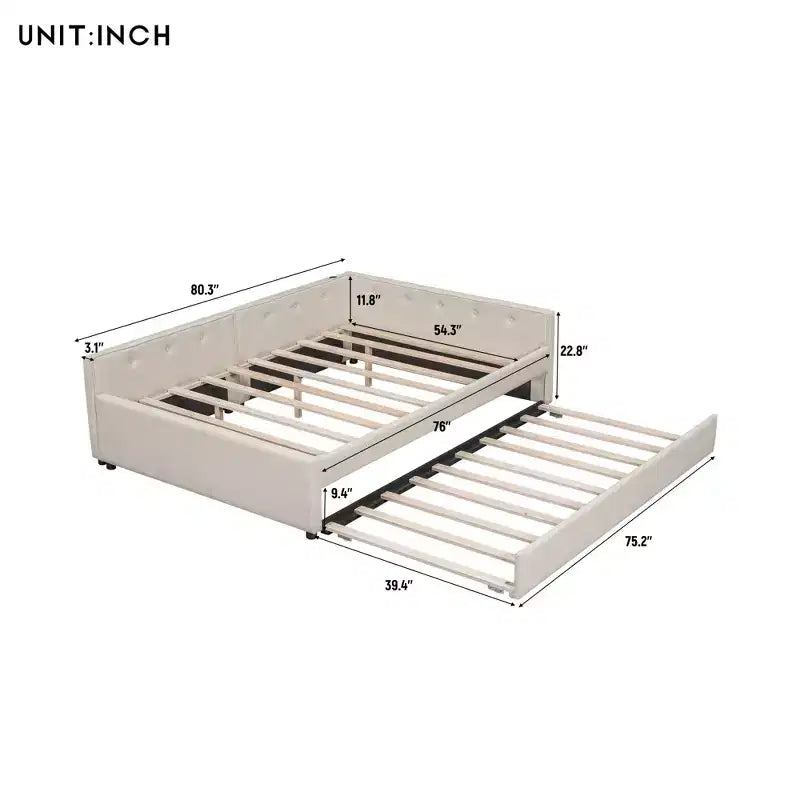 Letto a piattaforma imbottito Full/Queen Size con porte USB, divano letto moderno con letto estraibile, beige - ModernLuxe