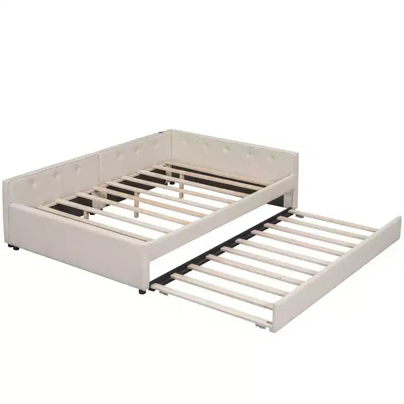 Letto a piattaforma imbottito Full/Queen Size con porte USB, divano letto moderno con letto estraibile, beige - ModernLuxe