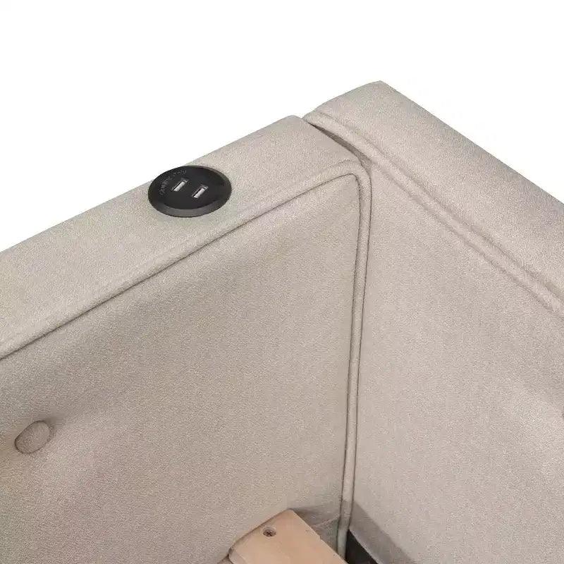 Letto a piattaforma imbottito Full/Queen Size con porte USB, divano letto moderno con letto estraibile, beige - ModernLuxe
