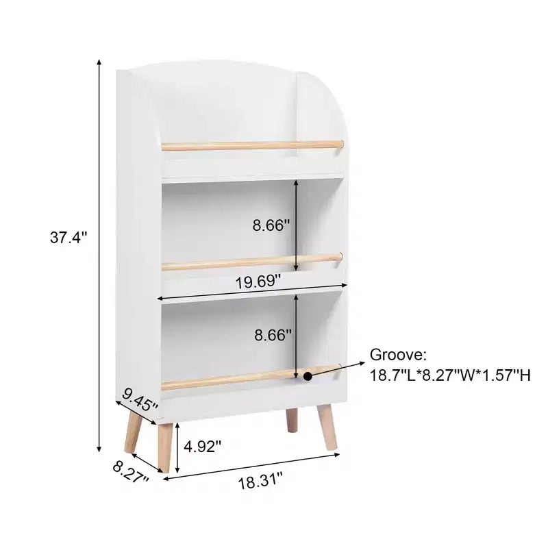 LuxenHome Scaffale libreria per bambini in legno 37,4H con barra anticaduta, libreria bianca per bambini, organizzatori e contenitori per giocattoli