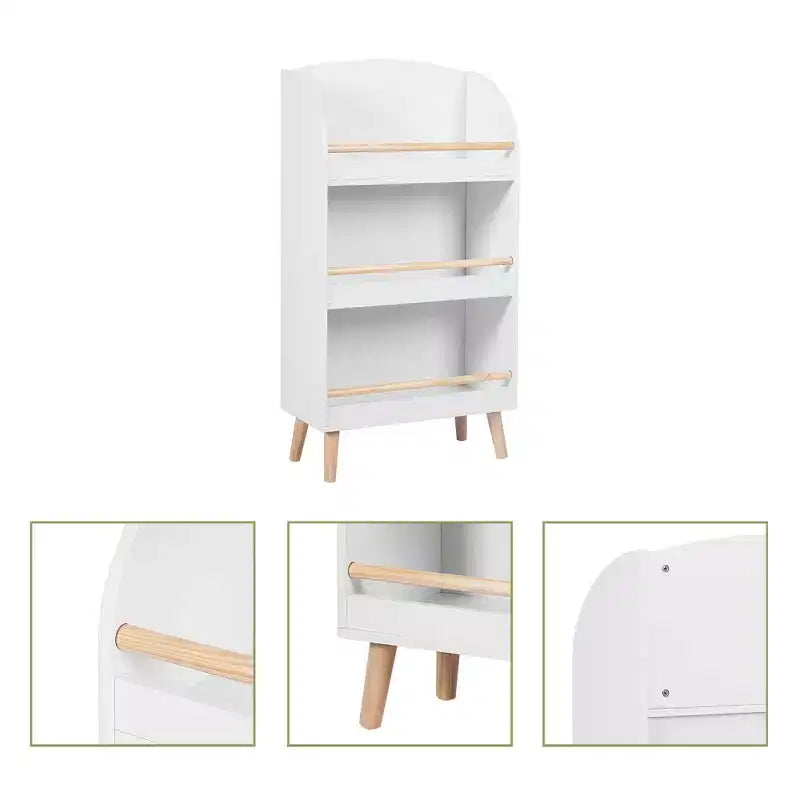 LuxenHome Scaffale libreria per bambini in legno 37,4H con barra anticaduta, libreria bianca per bambini, organizzatori e contenitori per giocattoli