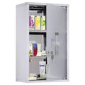 HOMCOM 12 x 20 Medicine Cabinet with Lock, Storage Shelves, Locking Medical Cabinet for Safety, First Aid Bathroom Wall Cabinet, Silver