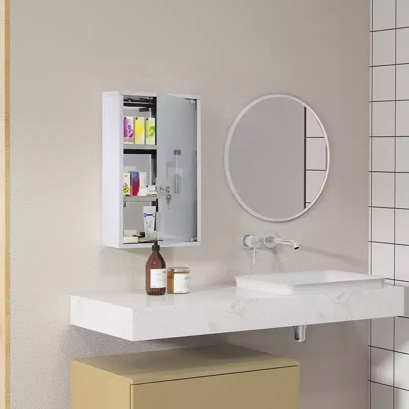 HOMCOM Armadietto dei Medicinali 12 x 20 con Serratura, Scaffali Portaoggetti, Armadietto Medico con Chiusura di Sicurezza, Armadietto da Parete per Bagno di Pronto Soccorso, Argento