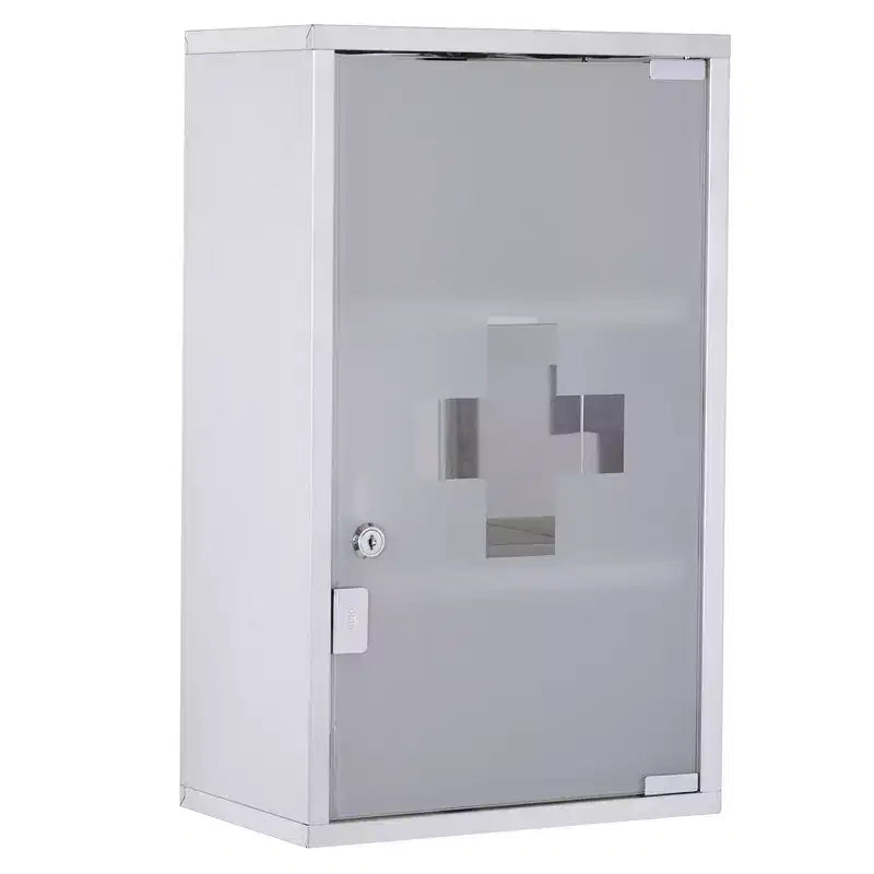 HOMCOM Armadietto dei Medicinali 12 x 20 con Serratura, Scaffali Portaoggetti, Armadietto Medico con Chiusura di Sicurezza, Armadietto da Parete per Bagno di Pronto Soccorso, Argento