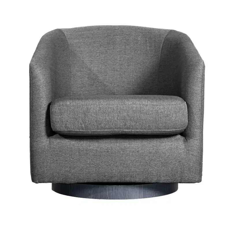 Poltrona a botte imbottita in stile Club Merrick Lane con braccioli inclinati e base girevole a 360 gradi, rivestita in vinile