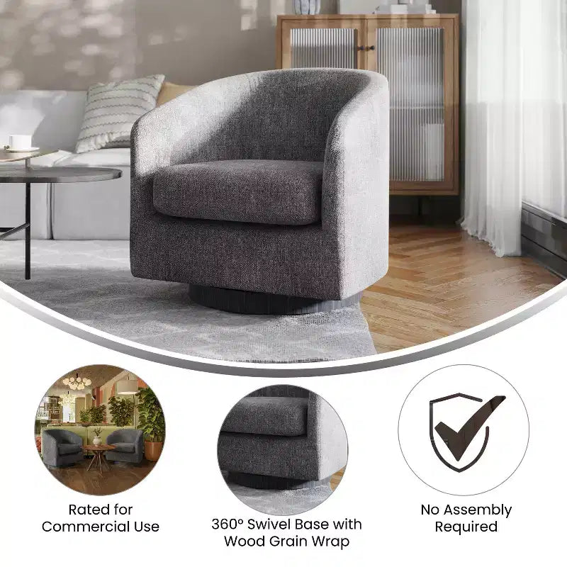 Poltrona a botte imbottita in stile Club Merrick Lane con braccioli inclinati e base girevole a 360 gradi, rivestita in vinile