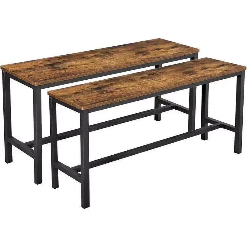 Panca da Pranzo LEDREM, Set da 2, Stile Industriale, Telaio in Acciaio, per Cucina, Soggiorno, 32,5 x 108 x 50 cm, Marrone Rustico + Nero