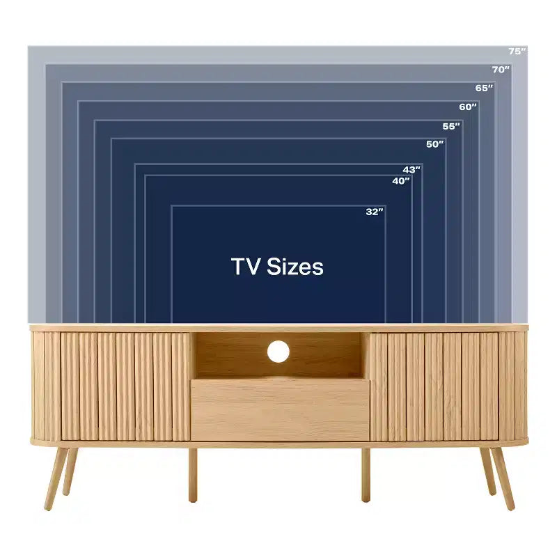 JONATHAN Y TVS1001A Damien Mobile TV curvo stile rustico da 70 pollici con cassetto e ante contenitore Adatto a TV fino a 75 pollici con gestione cavi