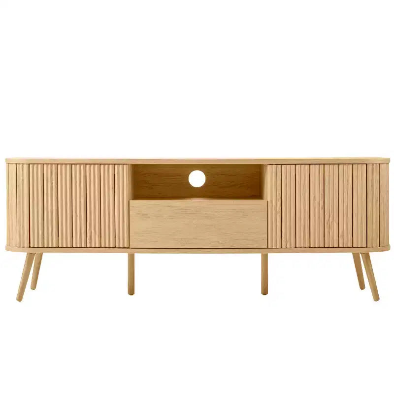 JONATHAN Y TVS1001A Damien Mobile TV curvo stile rustico da 70 pollici con cassetto e ante contenitore Adatto a TV fino a 75 pollici con gestione cavi