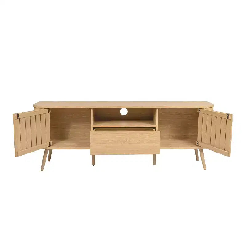 JONATHAN Y TVS1001A Damien Mobile TV curvo stile rustico da 70 pollici con cassetto e ante contenitore Adatto a TV fino a 75 pollici con gestione cavi