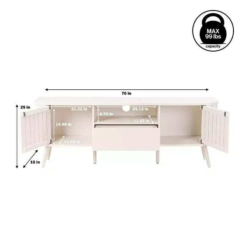 JONATHAN Y TVS1001A Damien Mobile TV curvo stile rustico da 70 pollici con cassetto e ante contenitore Adatto a TV fino a 75 pollici con gestione cavi