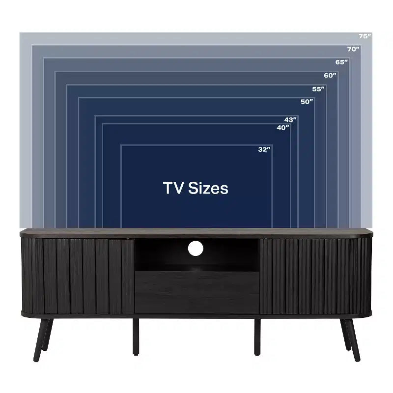 JONATHAN Y TVS1001A Damien Mobile TV curvo stile rustico da 70 pollici con cassetto e ante contenitore Adatto a TV fino a 75 pollici con gestione cavi