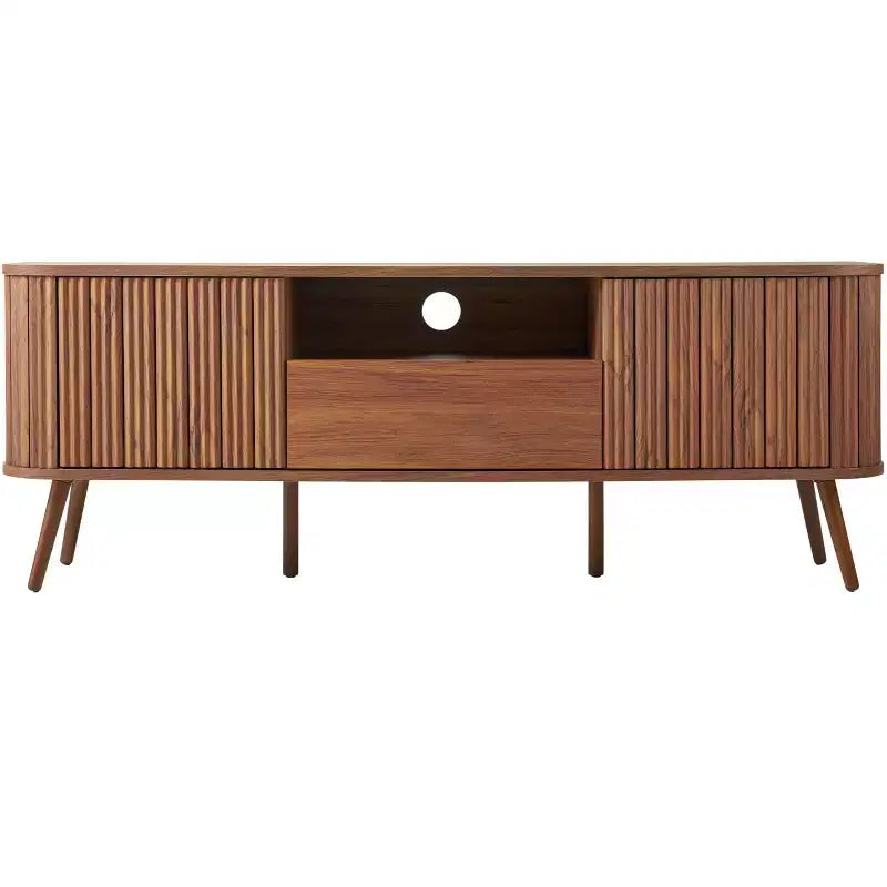 JONATHAN Y TVS1001A Damien Mobile TV curvo stile rustico da 70 pollici con cassetto e ante contenitore Adatto a TV fino a 75 pollici con gestione cavi