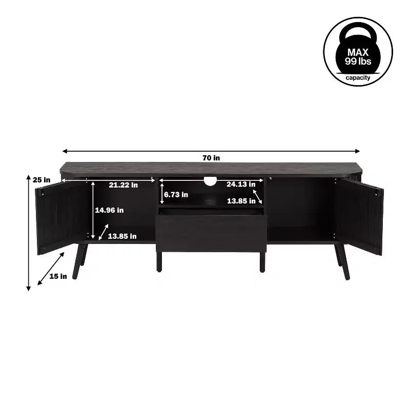 JONATHAN Y TVS1001A Damien Mobile TV curvo stile rustico da 70 pollici con cassetto e ante contenitore Adatto a TV fino a 75 pollici con gestione cavi