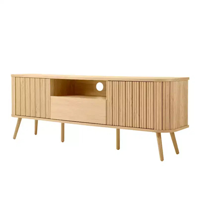 JONATHAN Y TVS1001A Damien Mobile TV curvo stile rustico da 70 pollici con cassetto e ante contenitore Adatto a TV fino a 75 pollici con gestione cavi