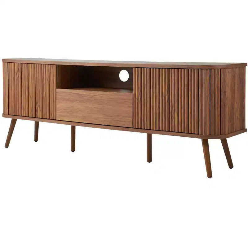 JONATHAN Y TVS1001A Damien Mobile TV curvo stile rustico da 70 pollici con cassetto e ante contenitore Adatto a TV fino a 75 pollici con gestione cavi