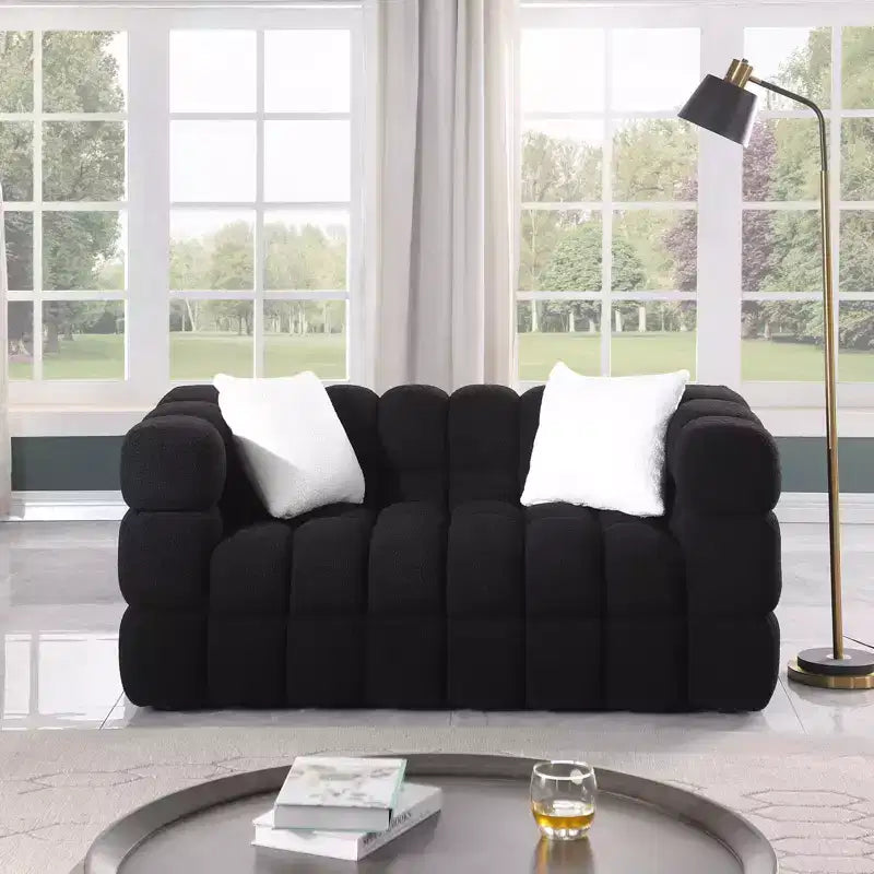 Divano in tessuto bouclé con due cuscini, divano Marshmallow a 3/2 posti - ModernLuxe