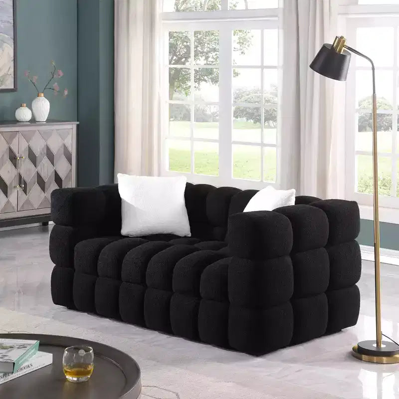 Divano in tessuto bouclé con due cuscini, divano Marshmallow a 3/2 posti - ModernLuxe