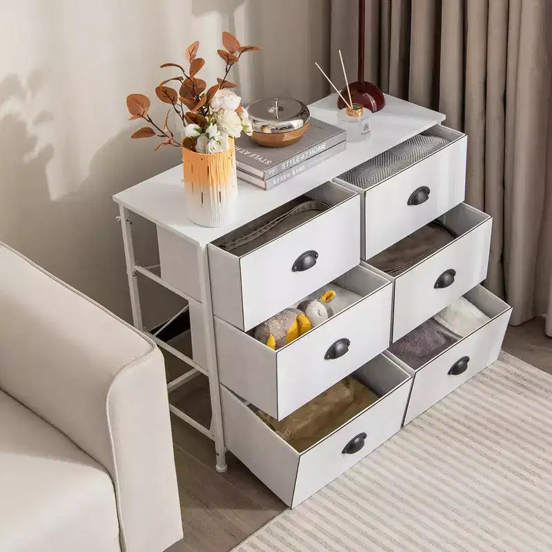 Costway Mobile Organizer a 3 Ripiani con 6 Cassetti Pieghevoli in Tessuto Cassetti in Tessuto per Riporre Oggetti
