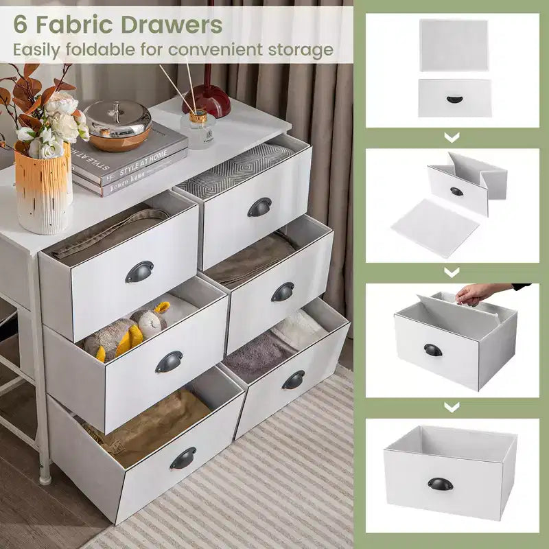Costway Mobile Organizer a 3 Ripiani con 6 Cassetti Pieghevoli in Tessuto Cassetti in Tessuto per Riporre Oggetti