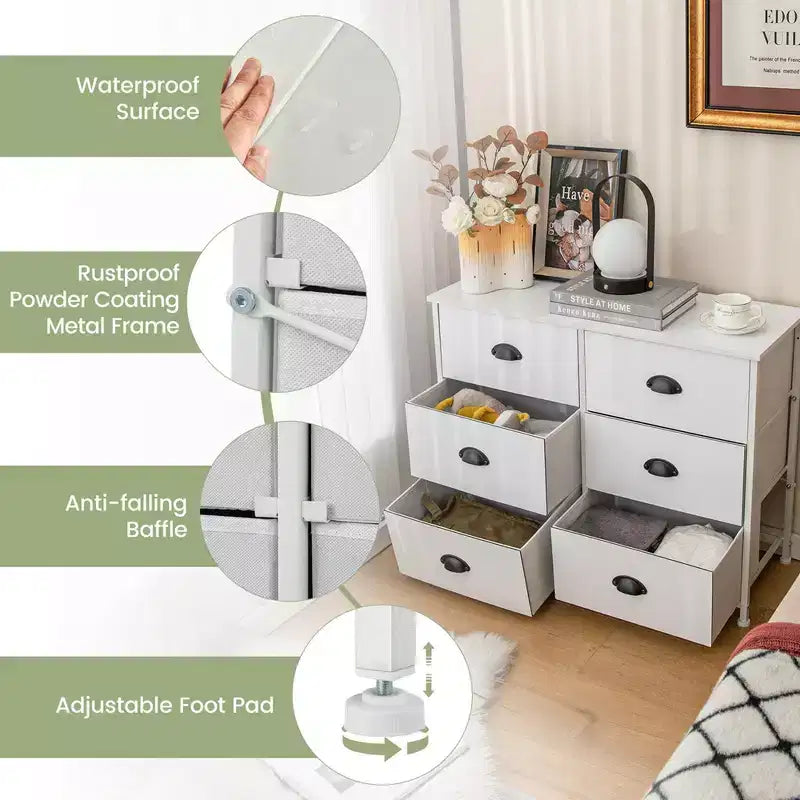Costway Mobile Organizer a 3 Ripiani con 6 Cassetti Pieghevoli in Tessuto Cassetti in Tessuto per Riporre Oggetti