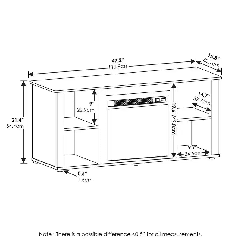 Mobile porta TV con caminetto Furinno, centro di intrattenimento, consolle TV con ripiano aperto, per TV fino a 55 pollici, rovere francese grigio