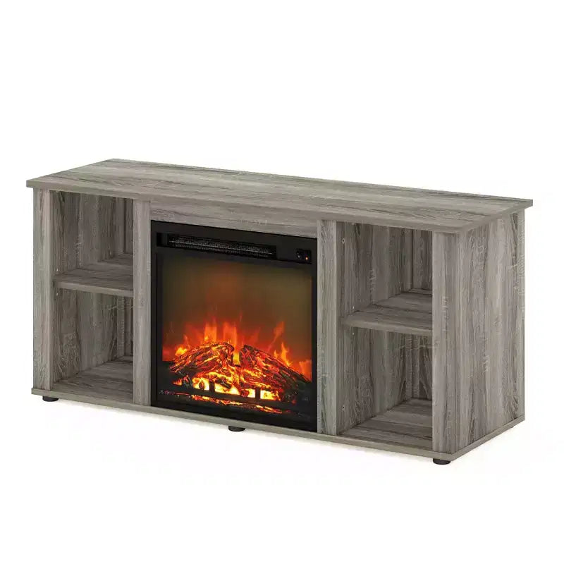 Mobile porta TV con caminetto Furinno, centro di intrattenimento, consolle TV con ripiano aperto, per TV fino a 55 pollici, rovere francese grigio